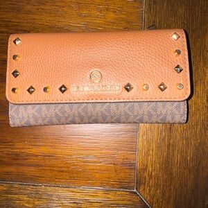 Michael Kors Brown and Tan Studded Wallet